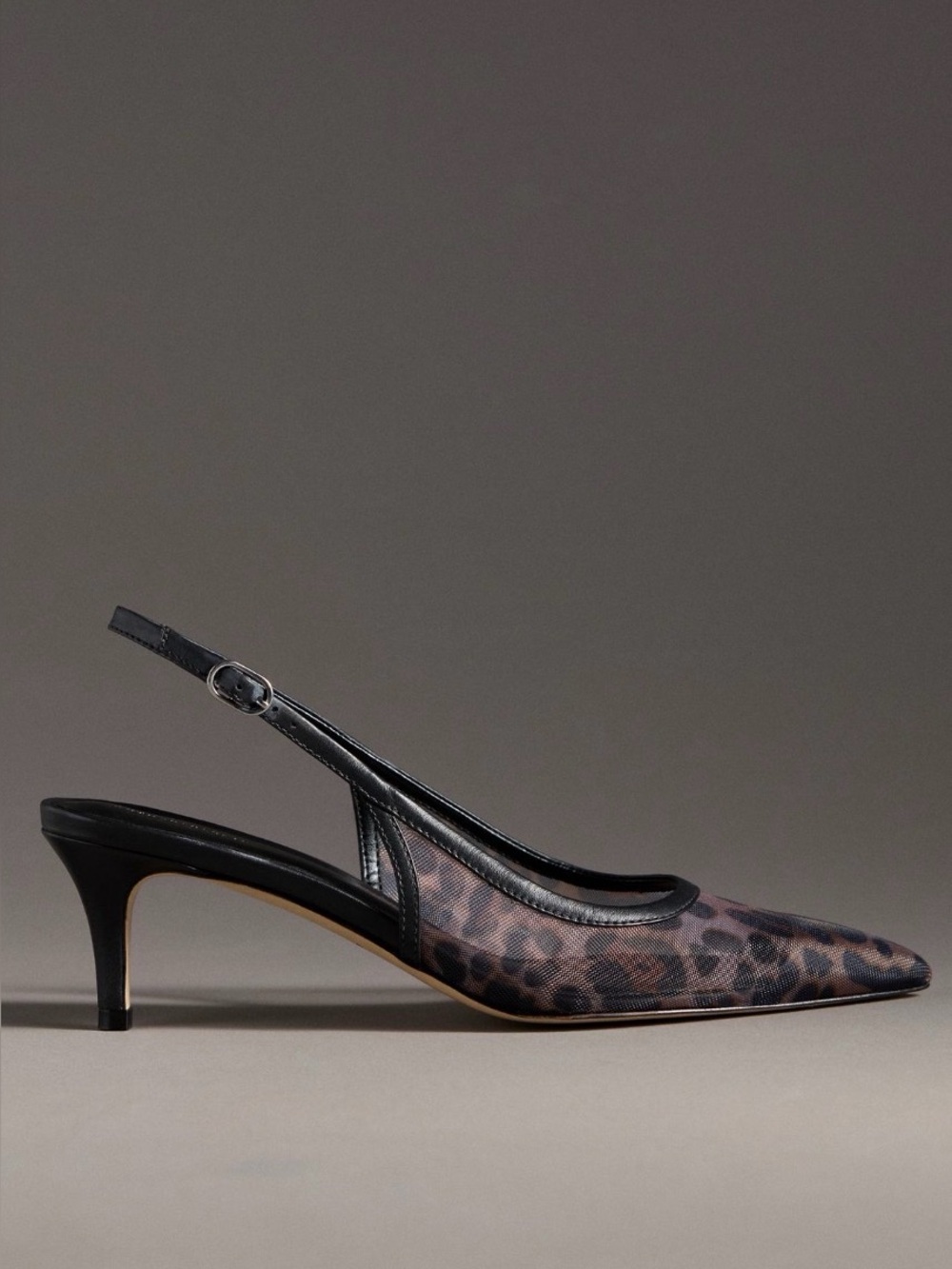 Anthropologie Leopard Print Slingback Pointed-Toe Kitten Heels - Black Trim
